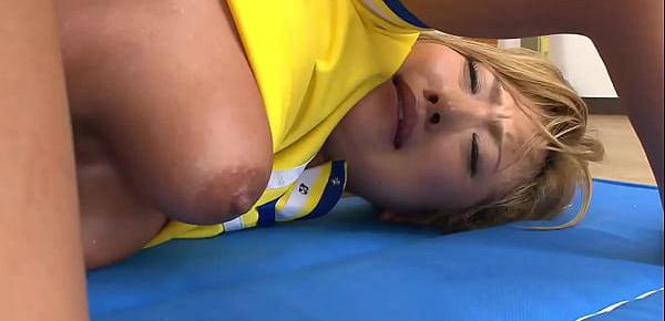  Very cute japanese cheerleader gets a vibrator massage till she squirts like a waterfall